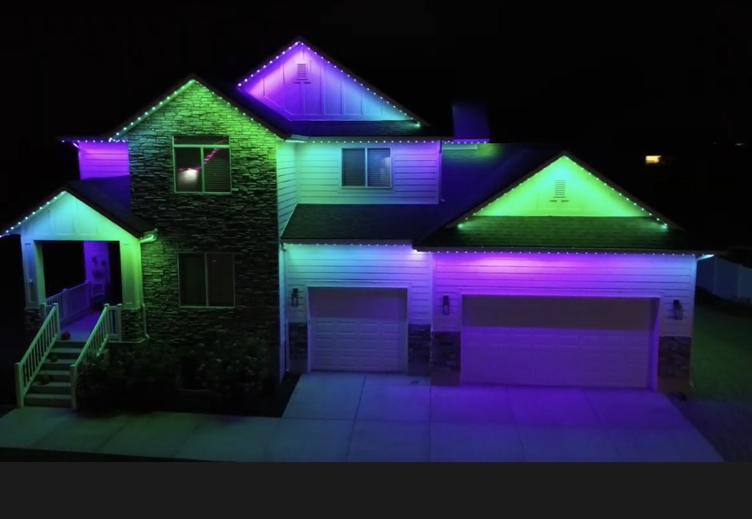 Color Blend permanent roofline lighting on a home